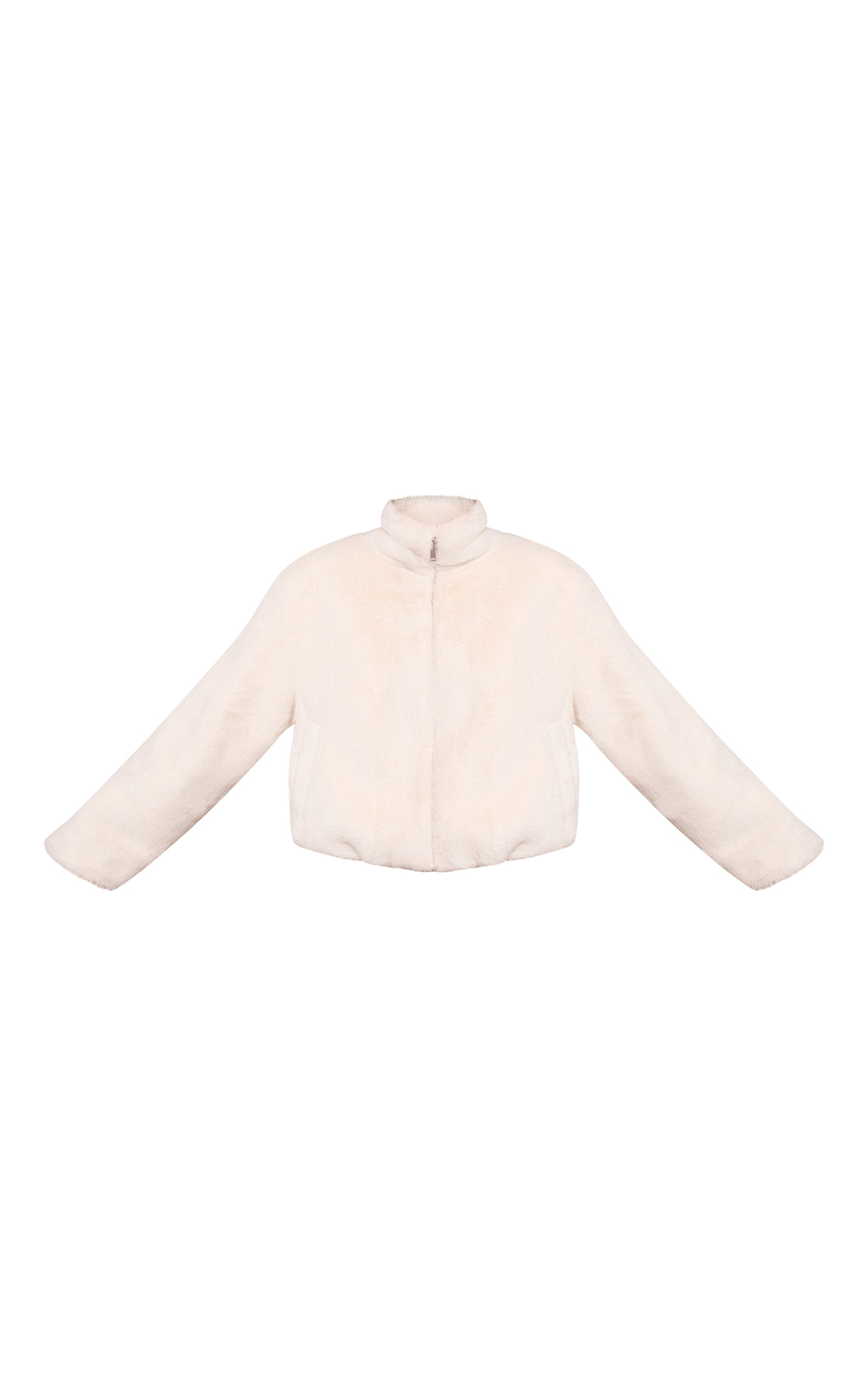 White Plush Faux Fur Cropped Bomber Style Coat image 5