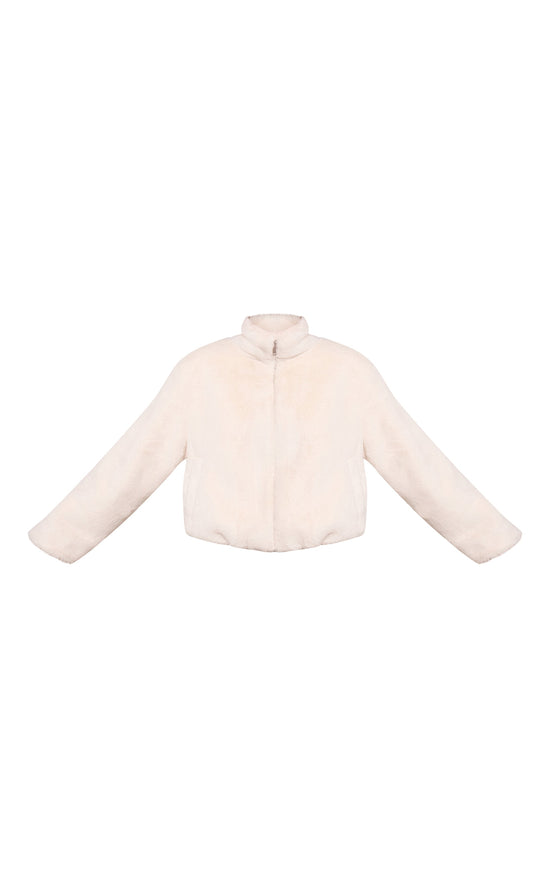 White Plush Faux Fur Cropped Bomber Style Coat image 5