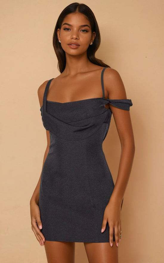 Black Woven Drape Mini Dress image 1