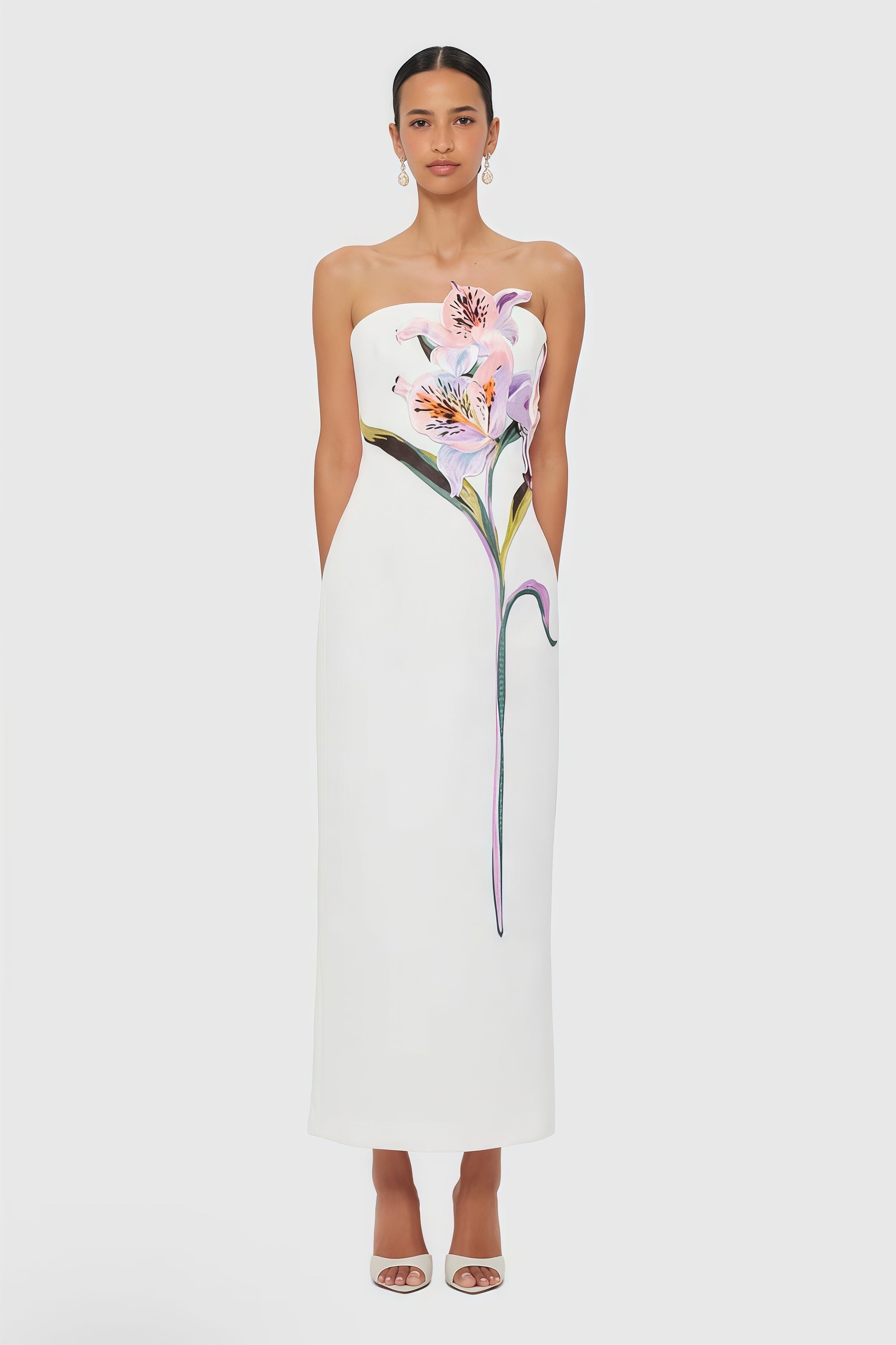 Automne White Floral Embroidered Maxi Dress