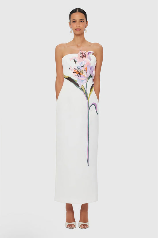 Automne White Floral Embroidered Maxi Dress