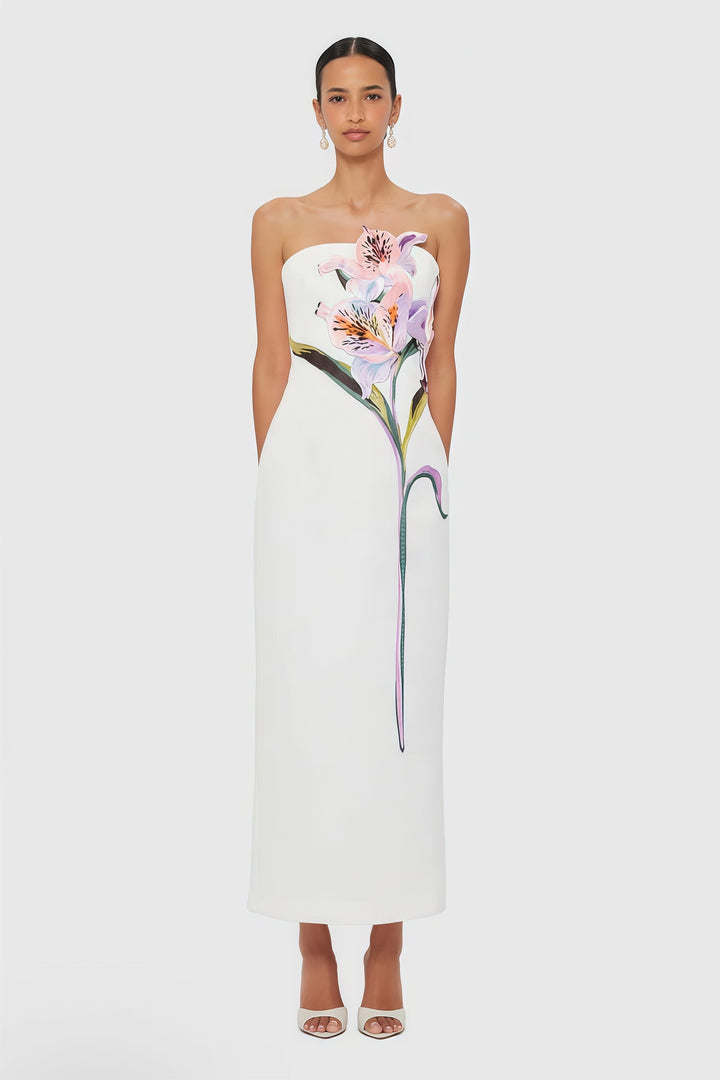 Automne White Floral Embroidered Maxi Dress
