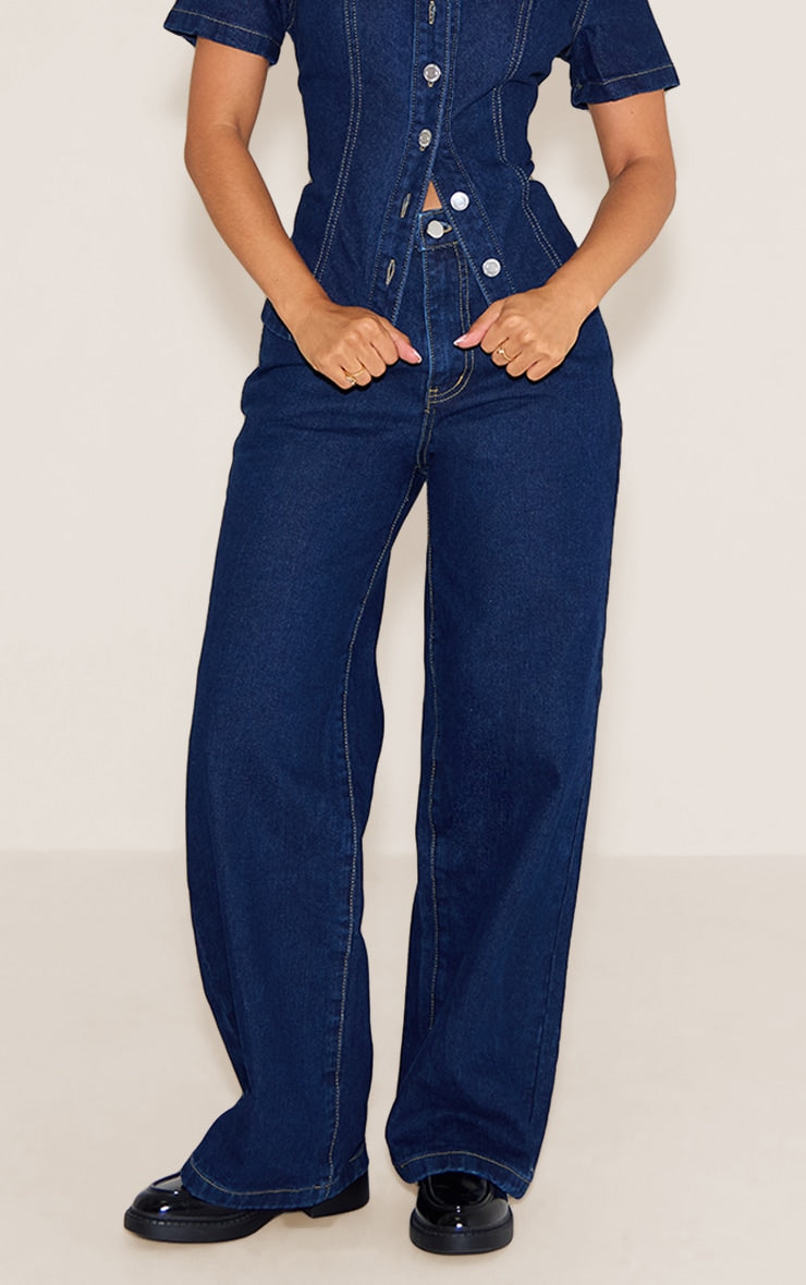 Petite Indigo Blue Wash Straight Leg Mid Rise Jeans image 2