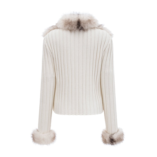 Laetiecia faux-fur ribbed-knit jacket