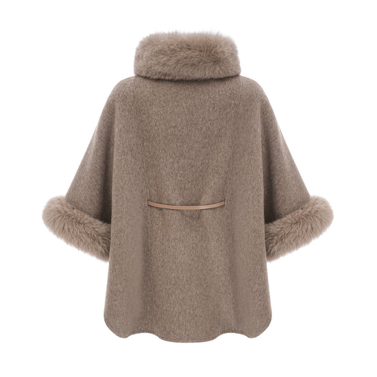 Chloris wool fur belted cape coat