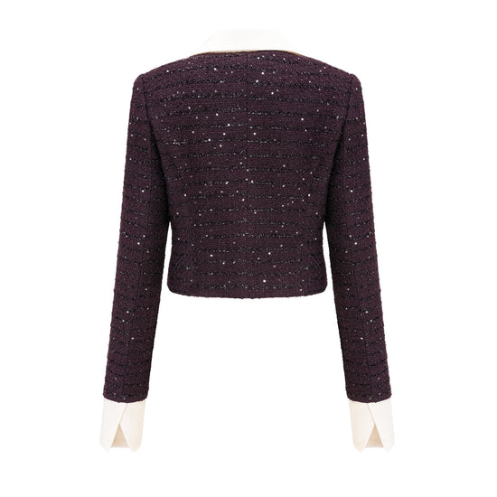 Brigitte purple sequined tweed jacket & skirt matching set