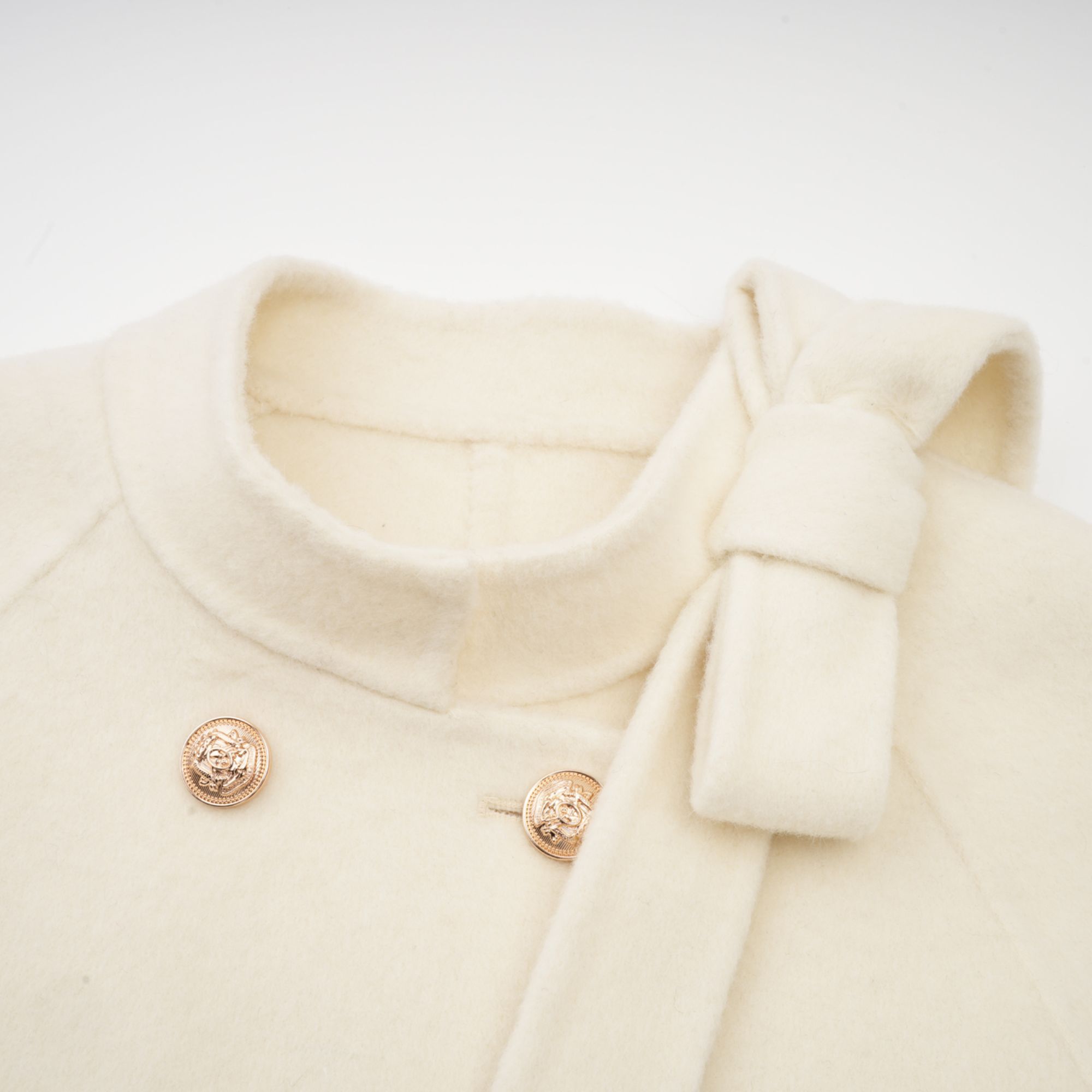 Colette white wool fur bowknot coat