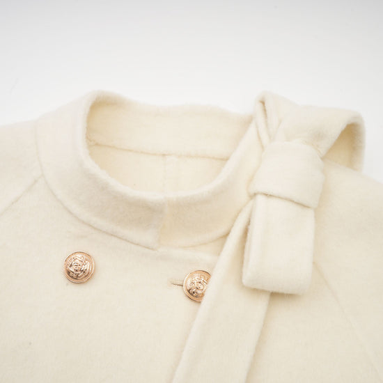 Colette white wool fur bowknot coat