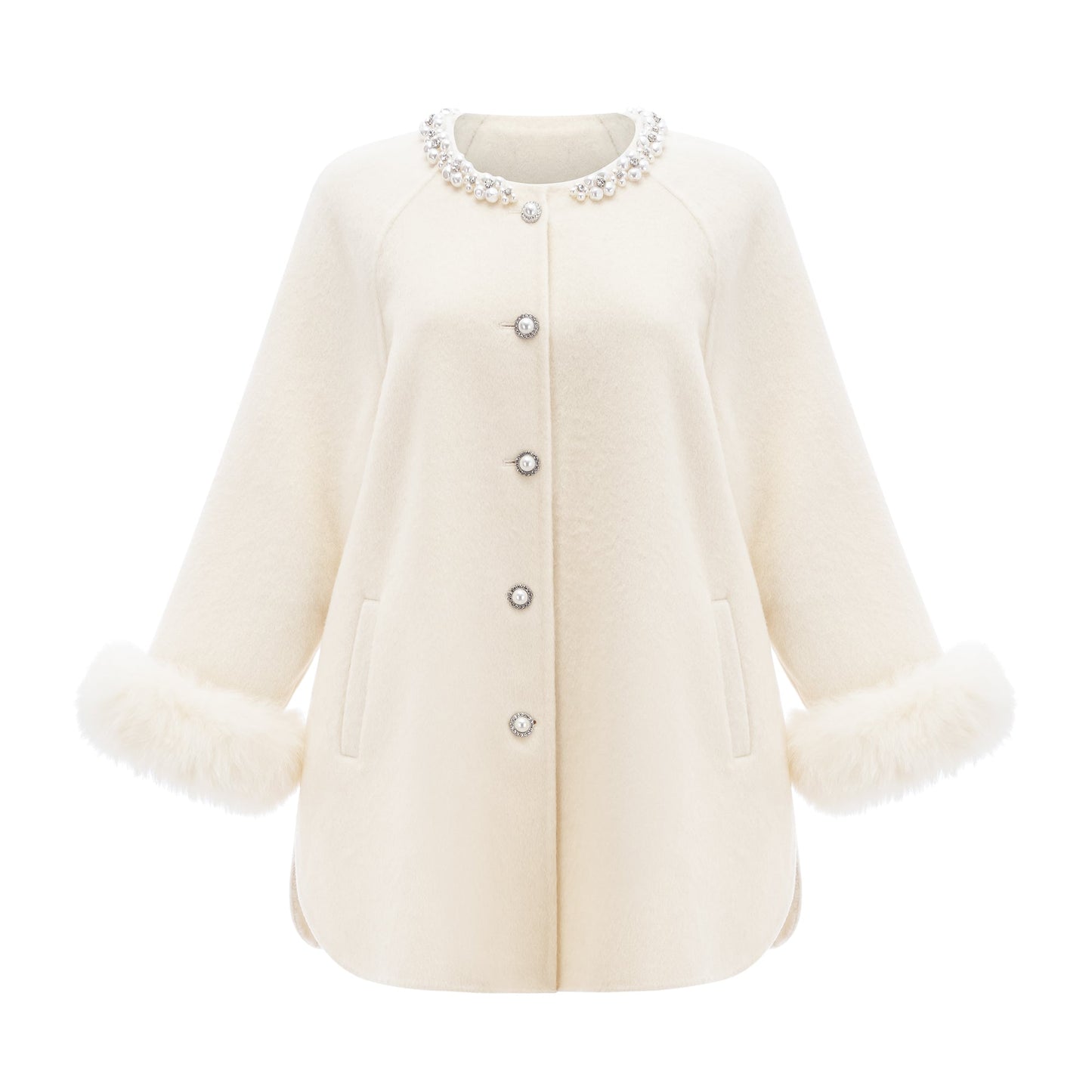 Frédérique white wool fur embellished coat