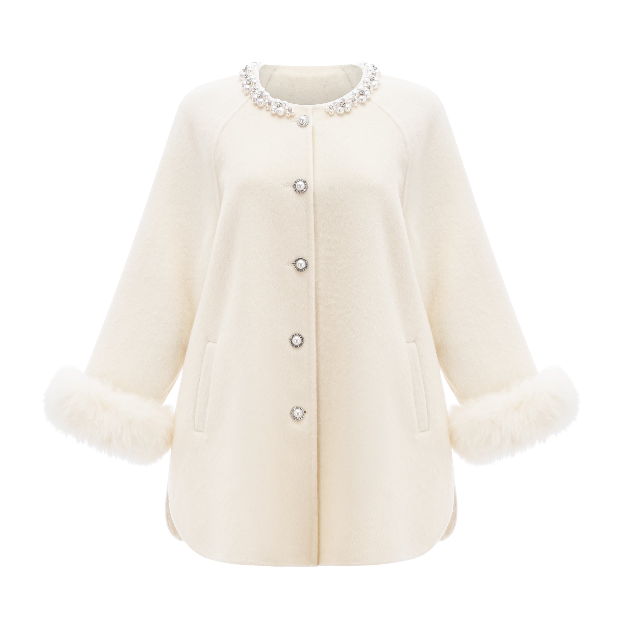 Frédérique white wool fur embellished coat
