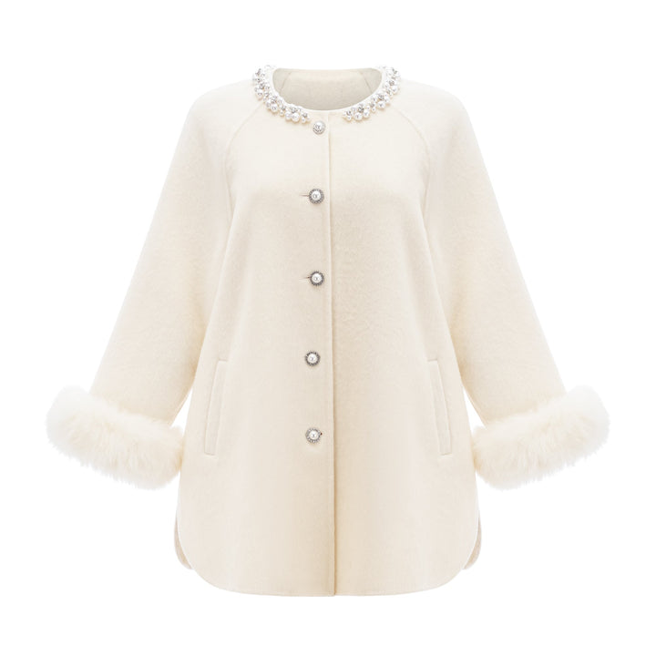 Frédérique white wool fur embellished coat