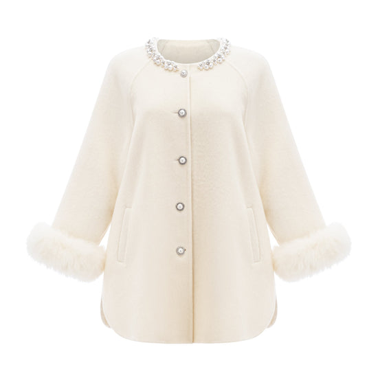 Frédérique white wool fur embellished coat