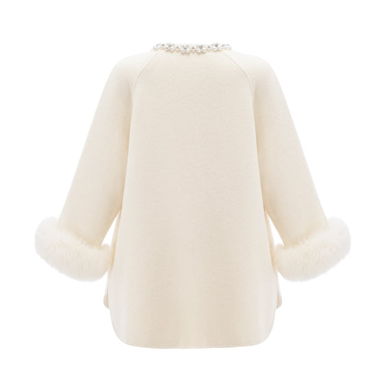 Frédérique white wool fur embellished coat