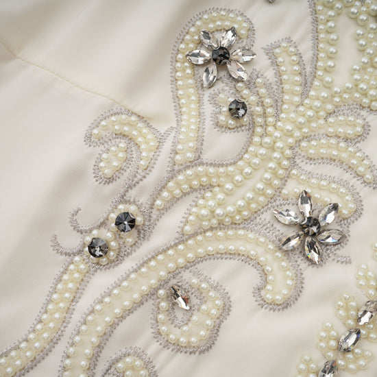 Blanche White Embellished Pleated Two-Piece Jacket and Dress Set