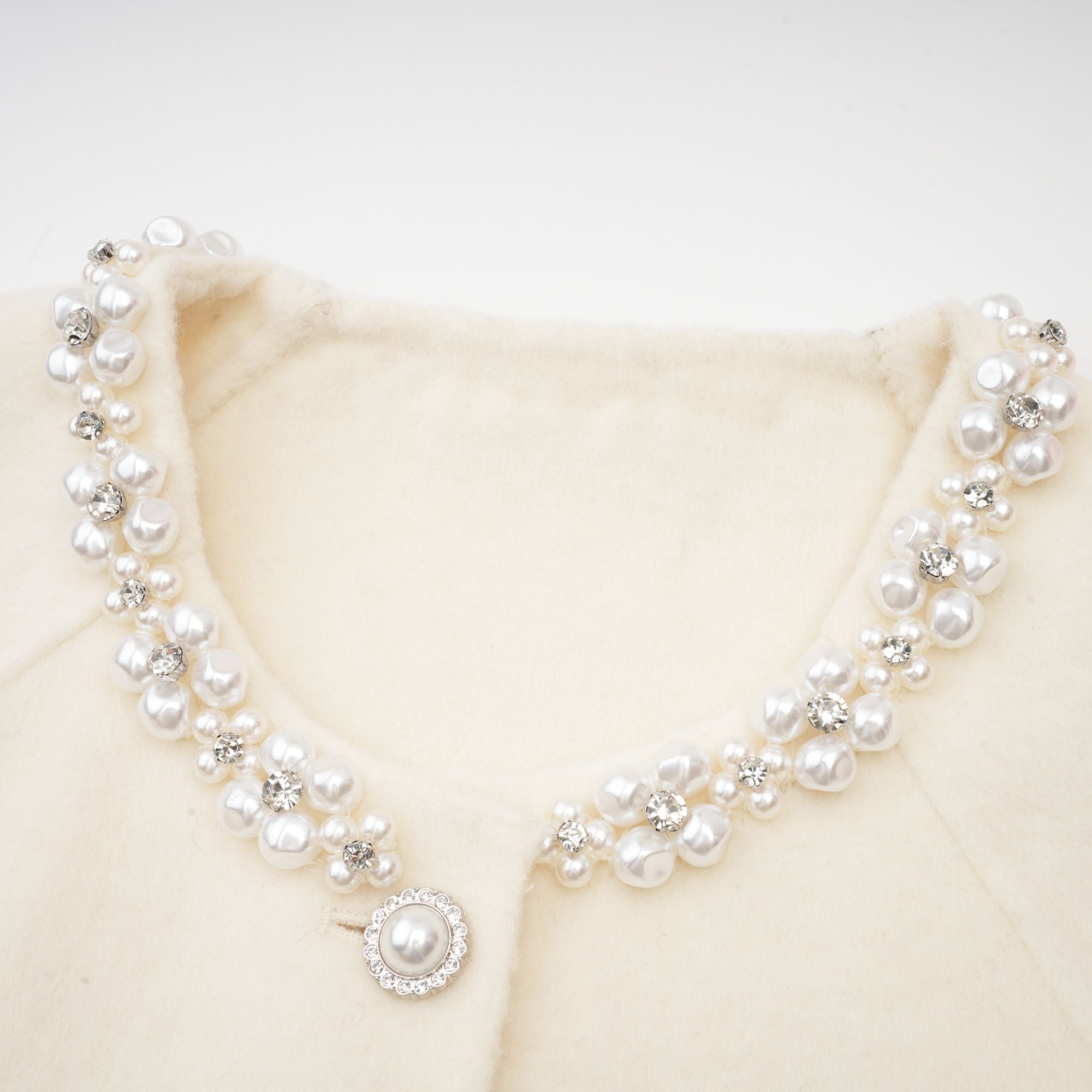 Frédérique white wool fur embellished coat