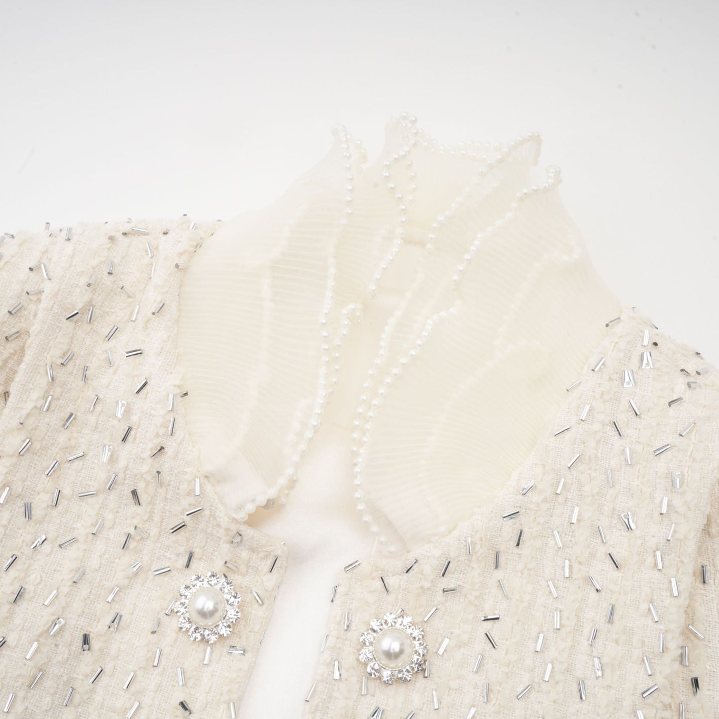 Blanche white beaded ruffle cropped jacket