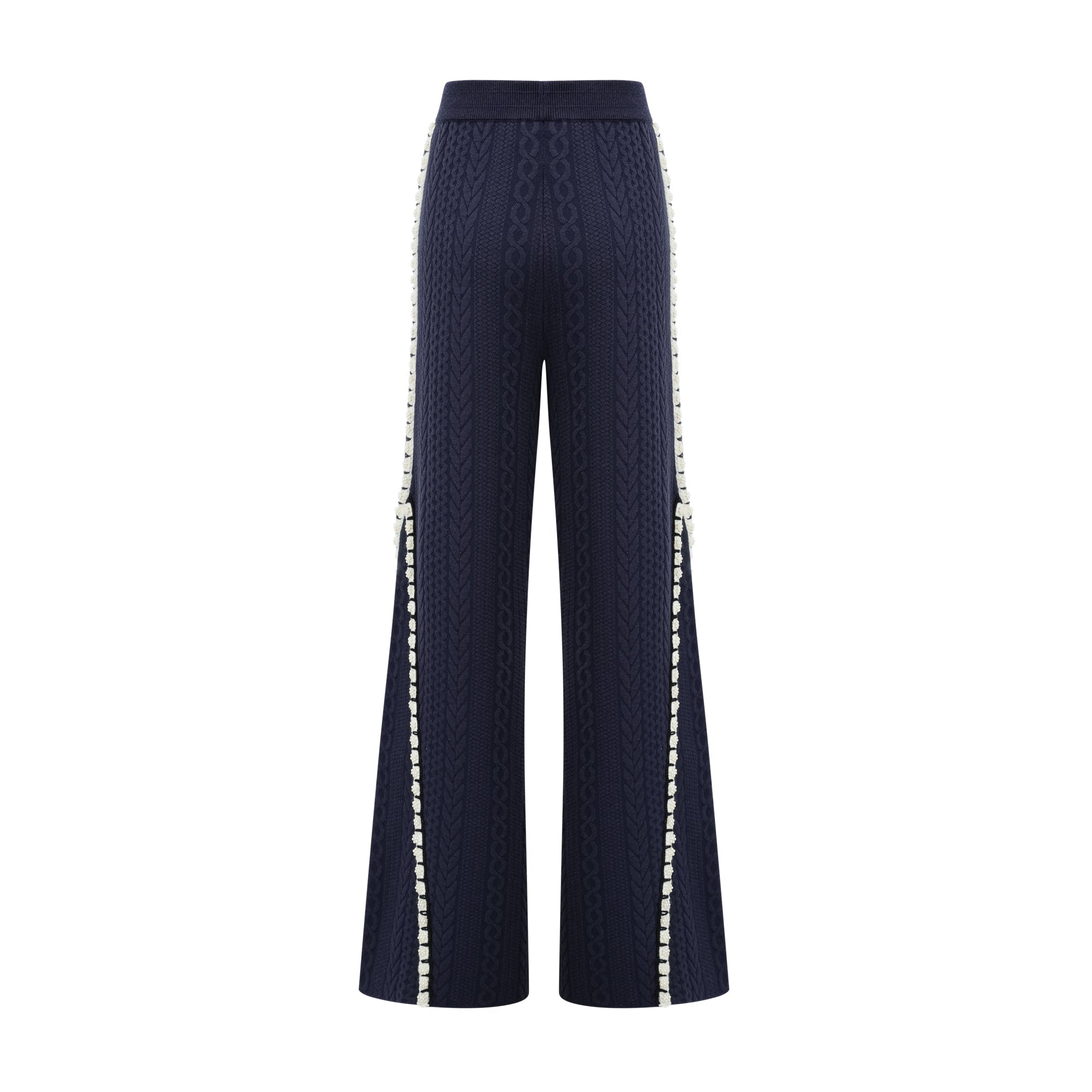 Elvira navy blue crochet-knit cardigan & trousers matching set
