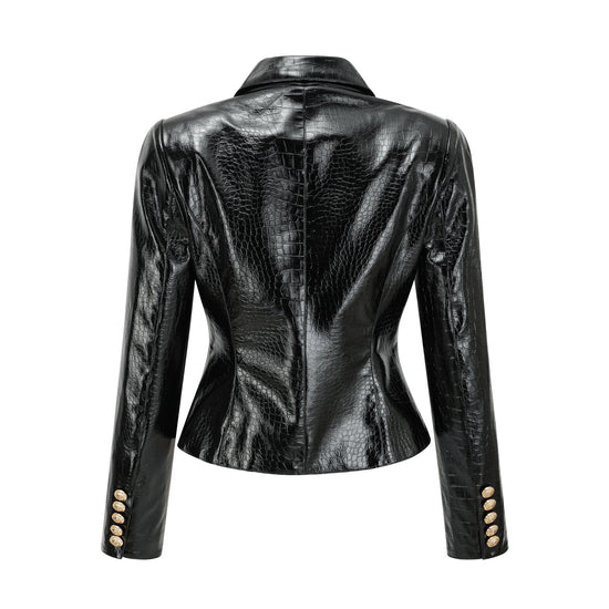 Élodie black cinched-waist leather jacket