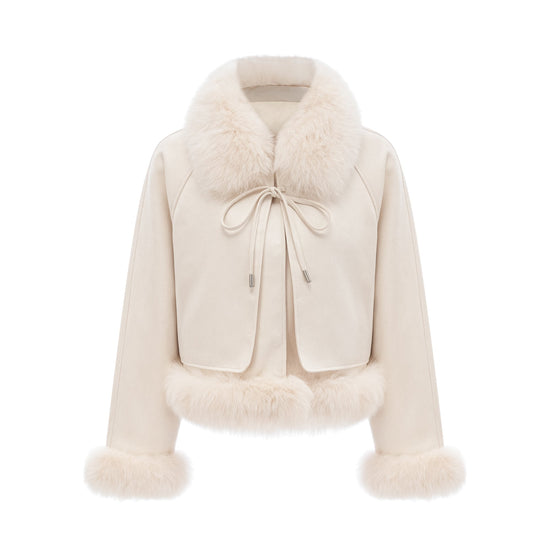 Cécile white suede fur padded short coat