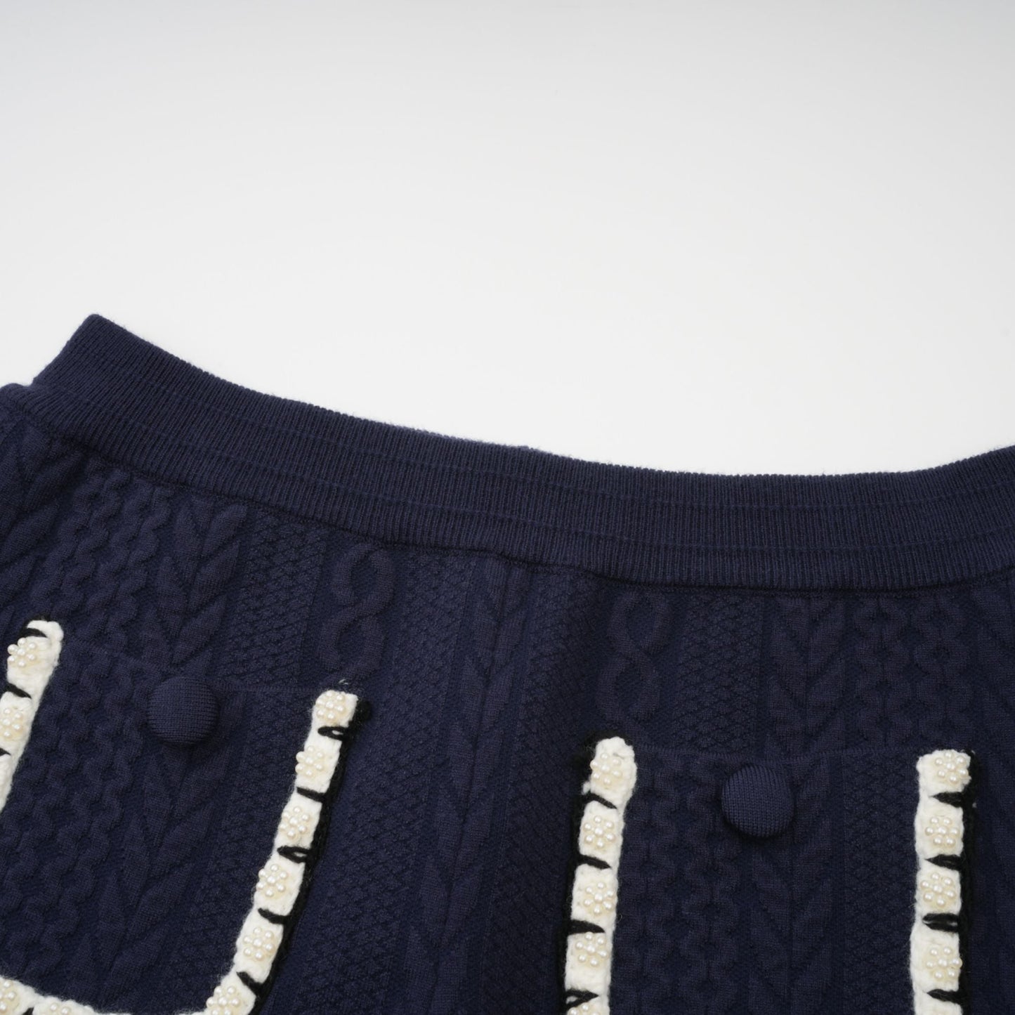 Elvira navy blue crochet-knit cardigan & trousers matching set
