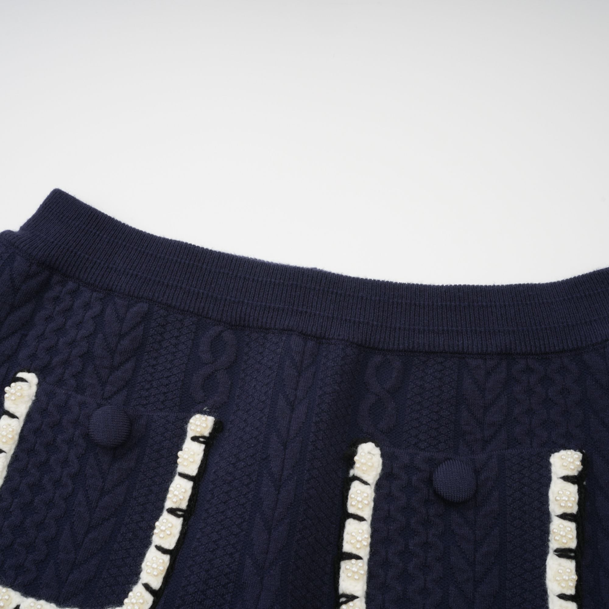 Elvira navy blue crochet-knit cardigan & trousers matching set