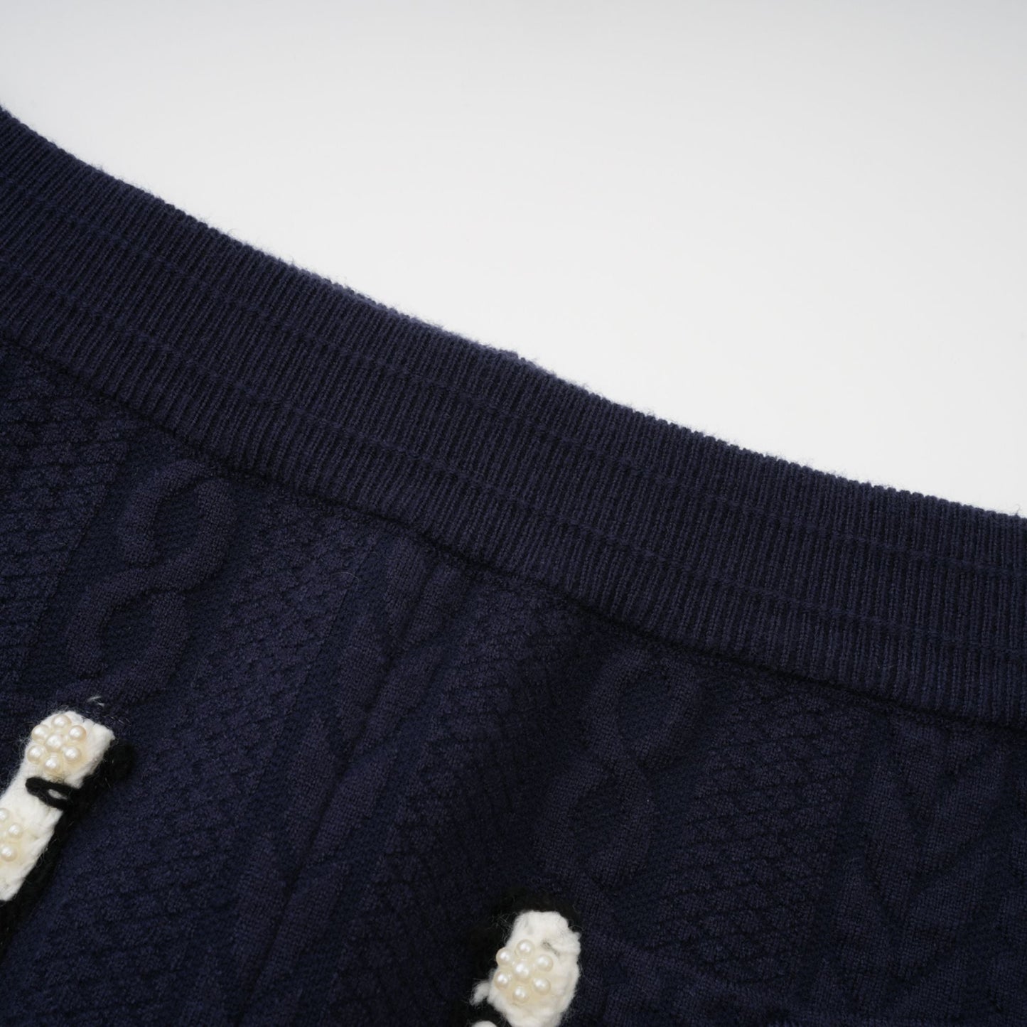 Elvira navy blue crochet-knit cardigan & trousers matching set