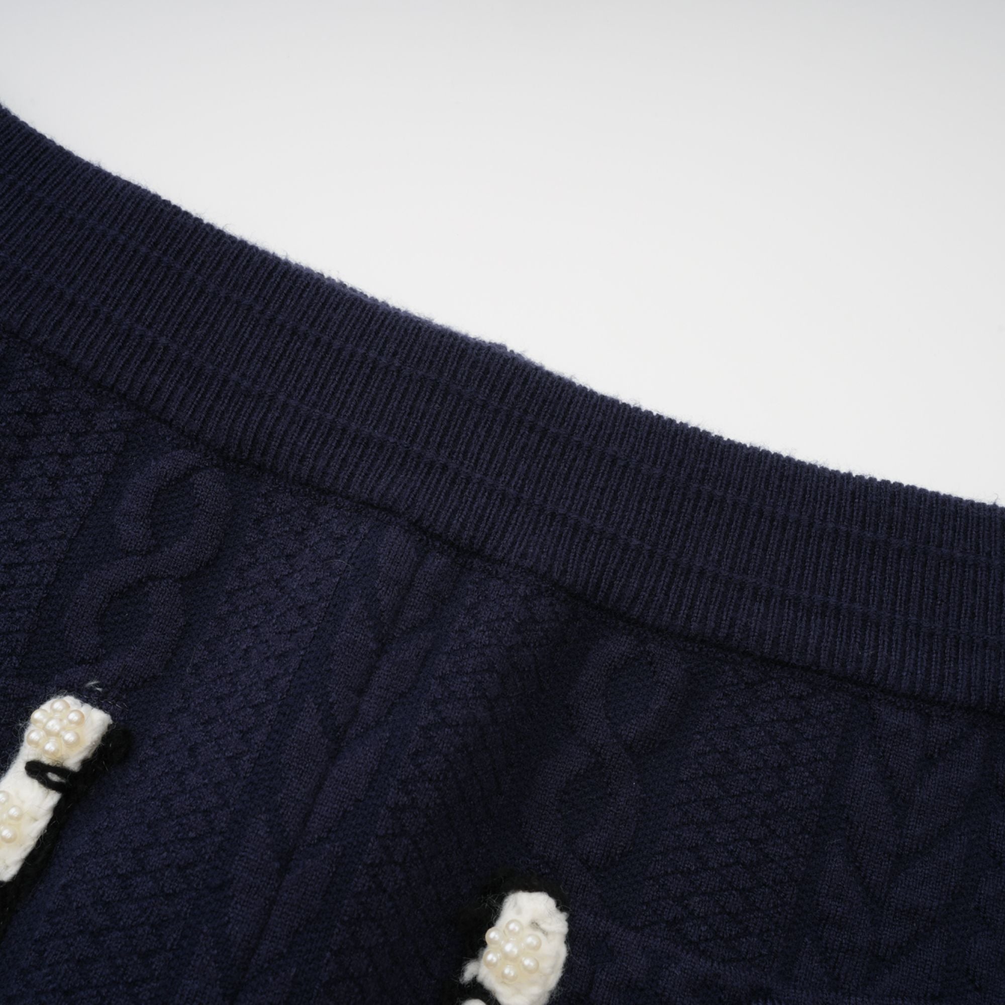 Elvira navy blue crochet-knit cardigan & trousers matching set