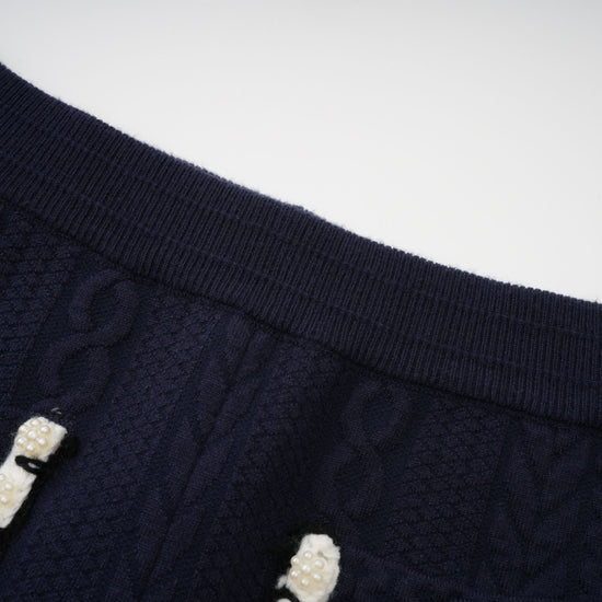 Elvira navy blue crochet-knit cardigan & trousers matching set