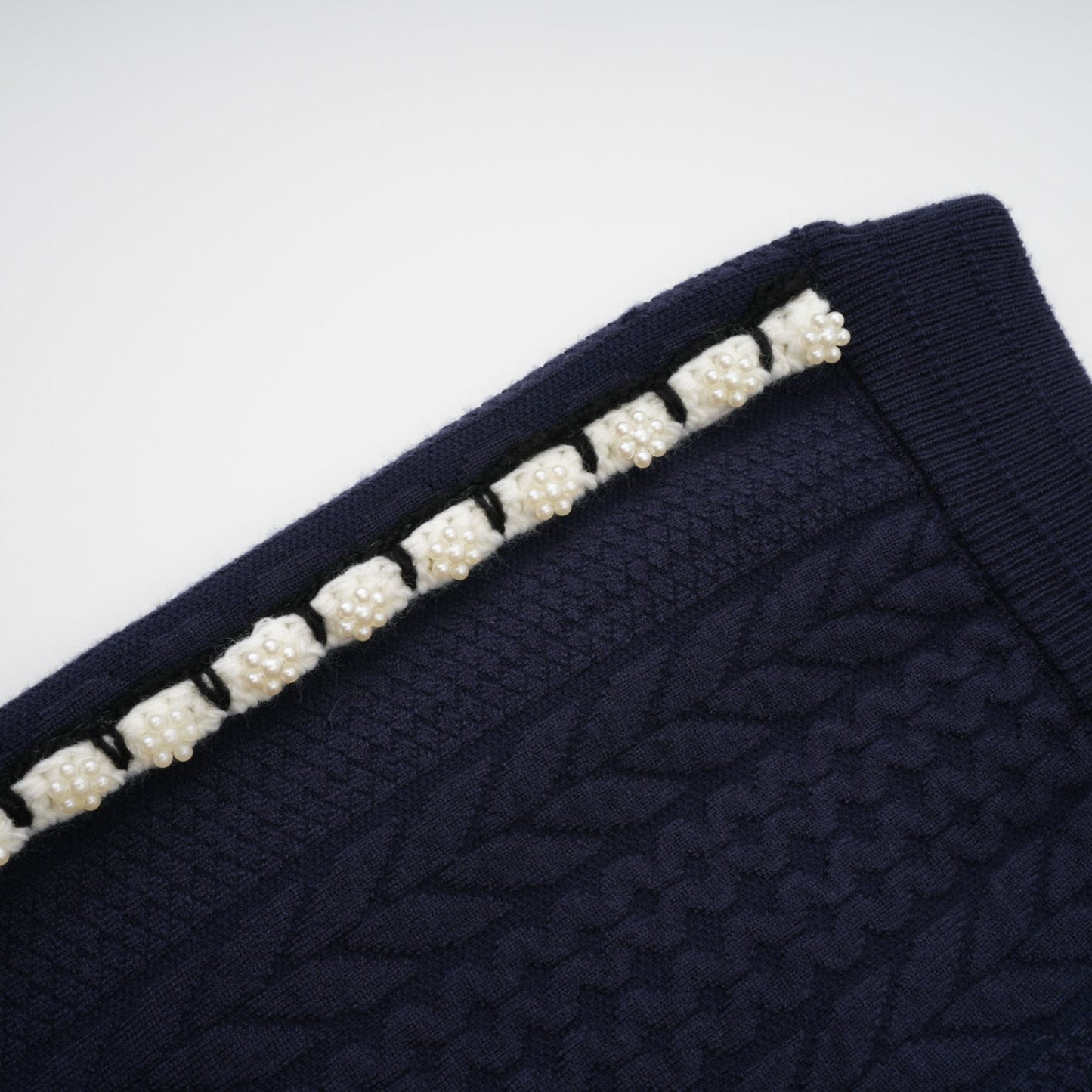 Elvira navy blue crochet-knit cardigan & trousers matching set