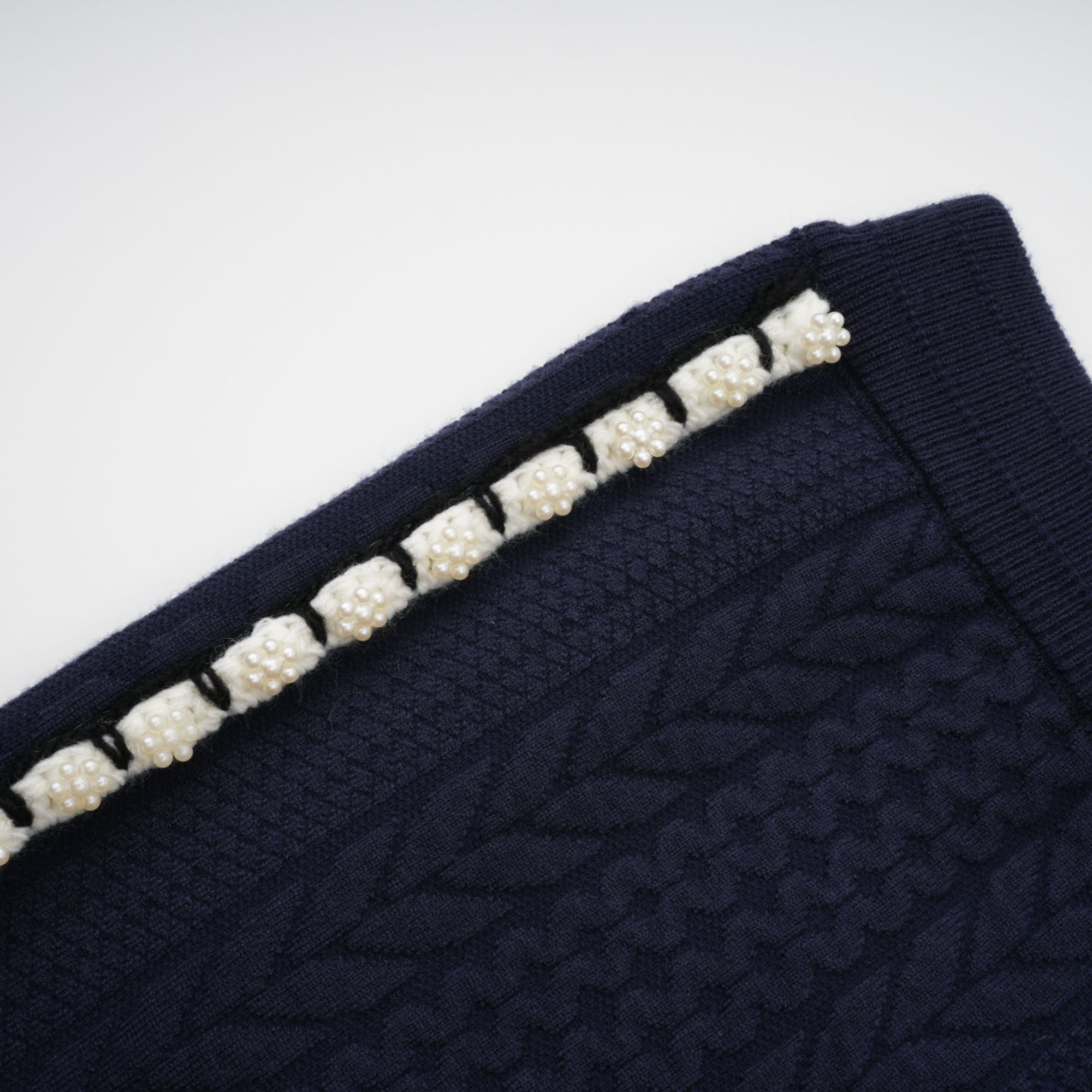 Elvira navy blue crochet-knit cardigan & trousers matching set