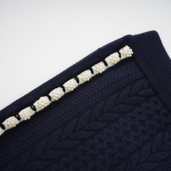 Elvira navy blue crochet-knit cardigan & trousers matching set