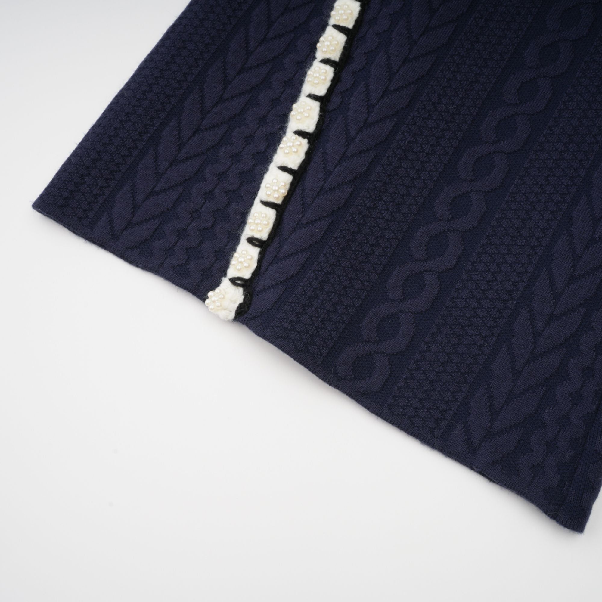 Elvira navy blue crochet-knit cardigan & trousers matching set