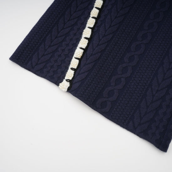 Elvira navy blue crochet-knit cardigan & trousers matching set