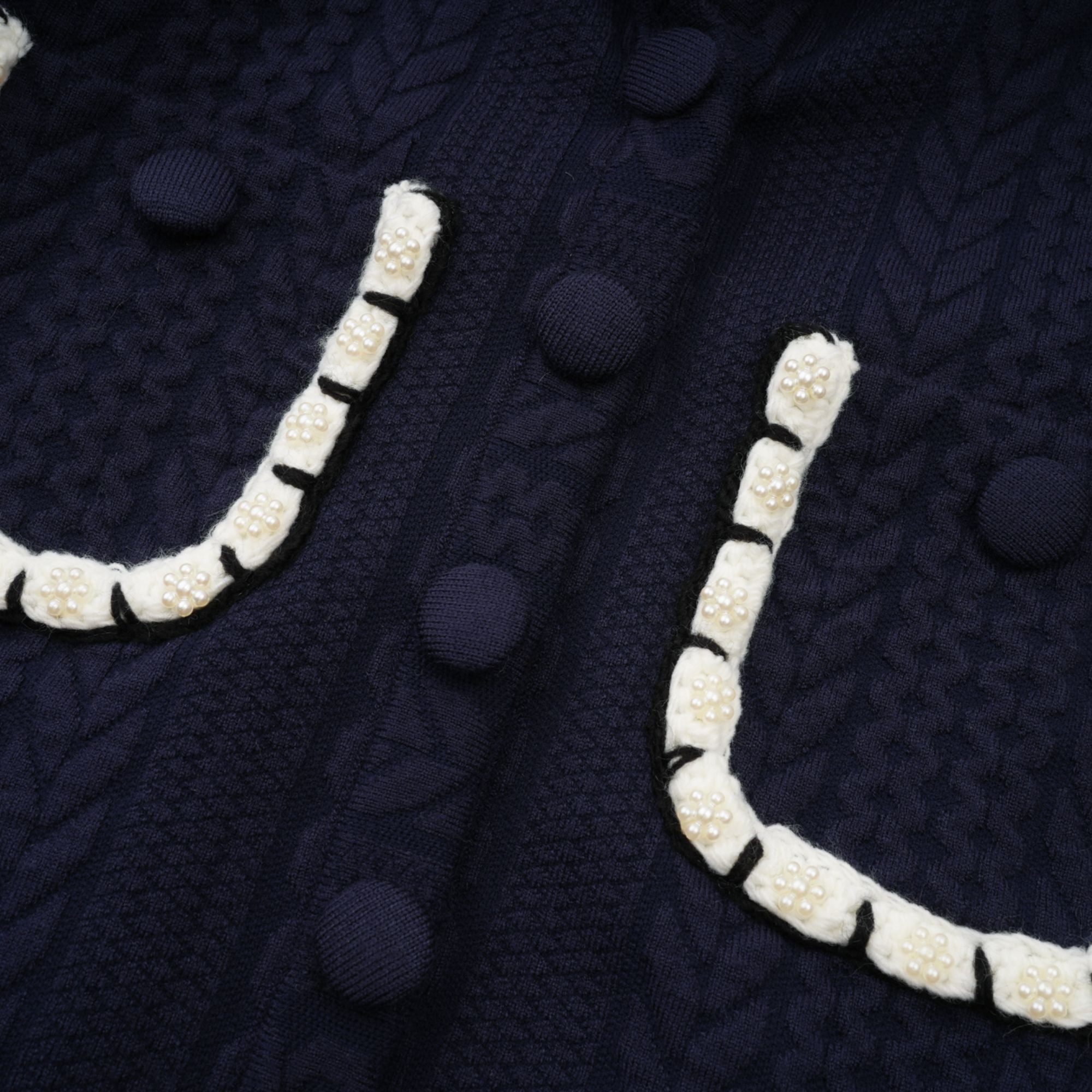 Elvira navy blue crochet-knit cardigan & trousers matching set