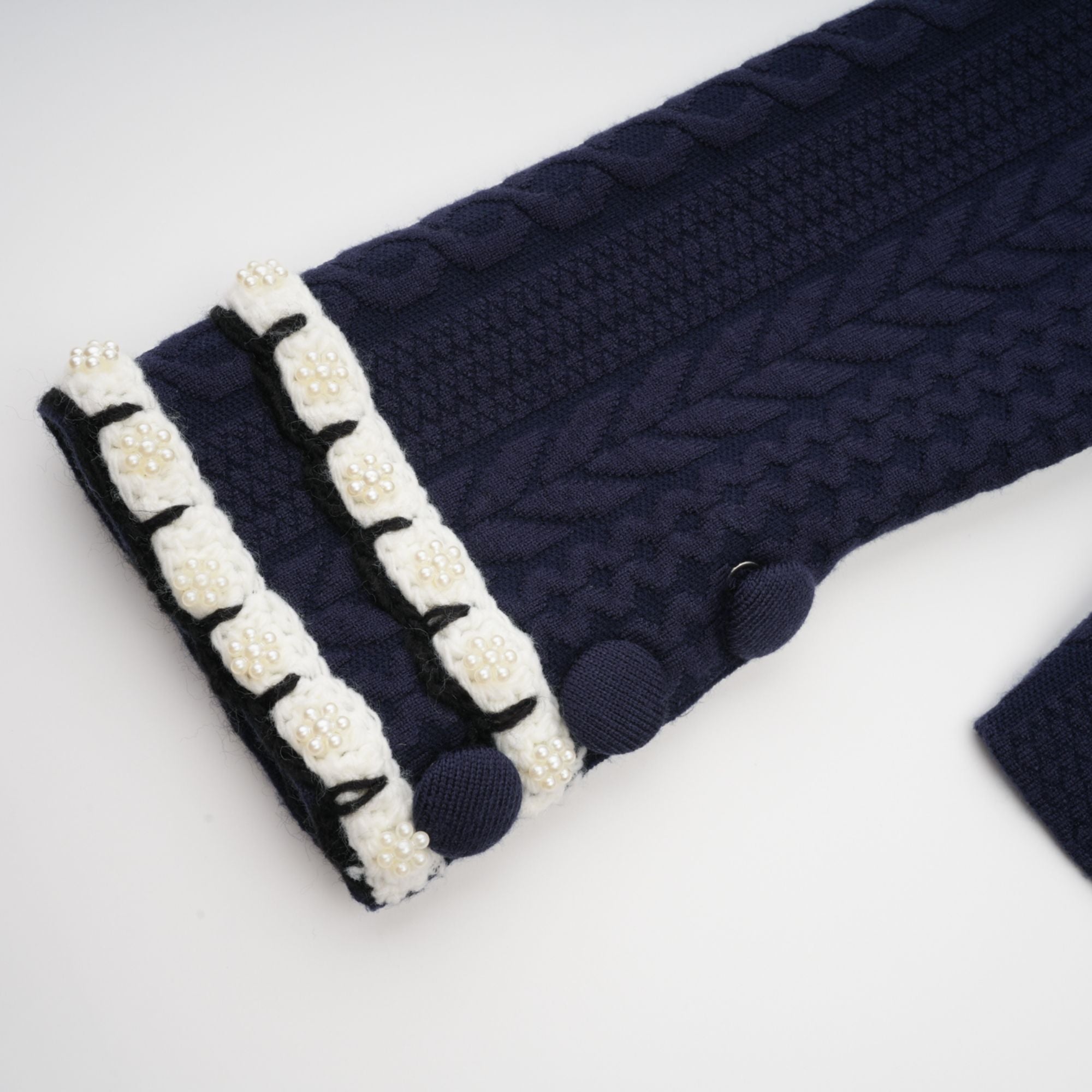 Elvira navy blue crochet-knit cardigan & trousers matching set
