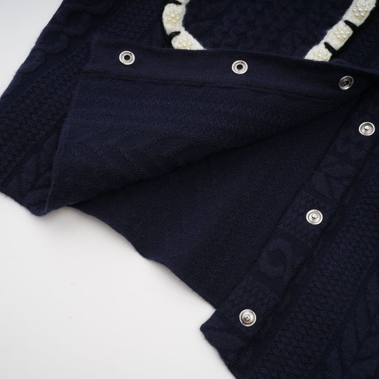 Elvira navy blue crochet-knit cardigan & trousers matching set