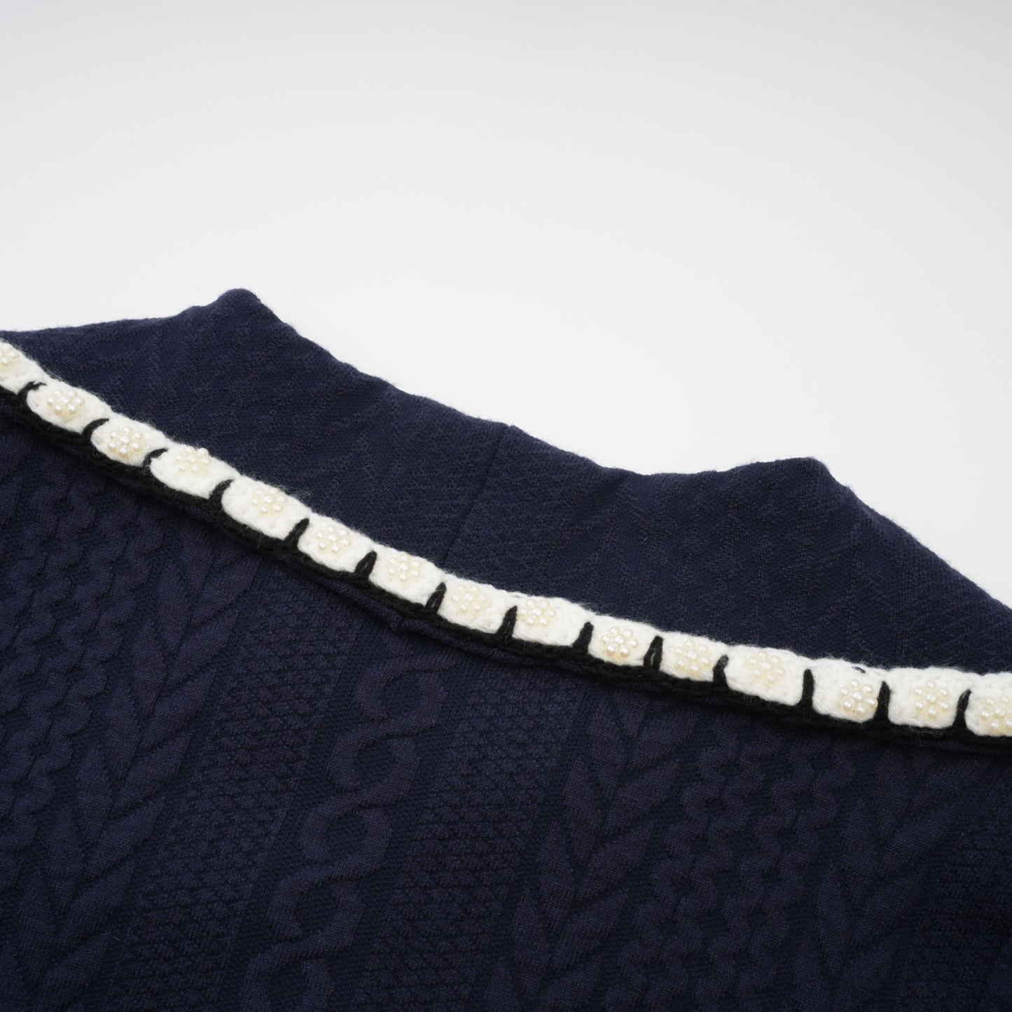 Elvira navy blue crochet-knit cardigan & trousers matching set