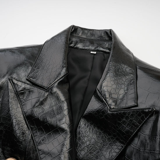 Élodie black cinched-waist leather jacket