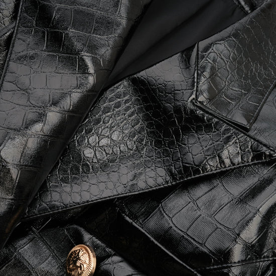 Élodie black cinched-waist leather jacket