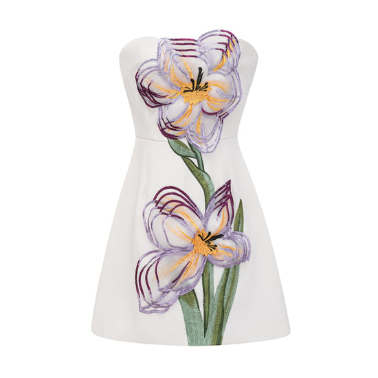 Irène White Off-Shoulder Sequin Floral Embroidered Mini Dress