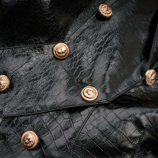 Élodie black cinched-waist leather jacket