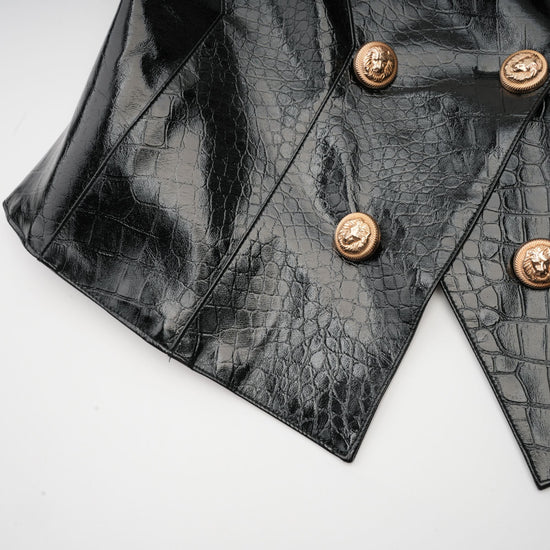 Élodie black cinched-waist leather jacket