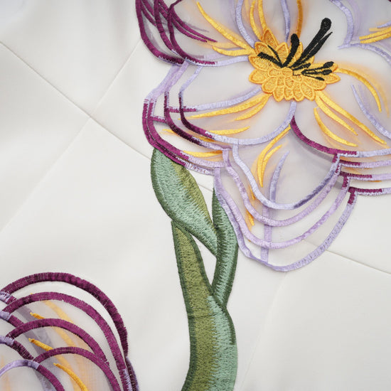 Irène White Off-Shoulder Sequin Floral Embroidered Mini Dress