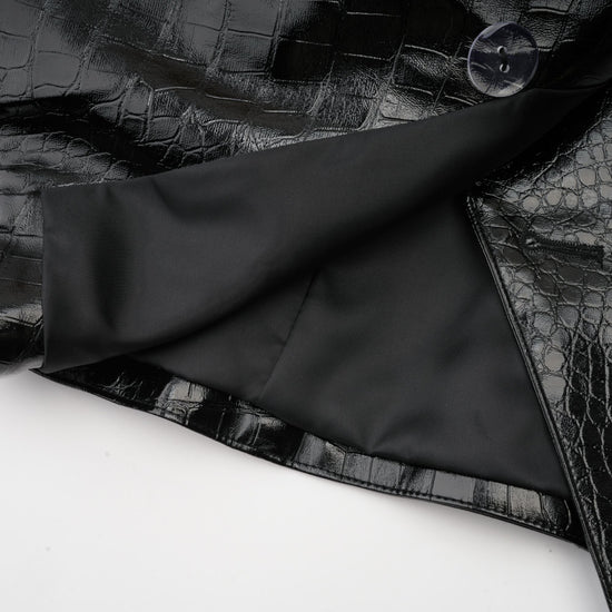 Élodie black cinched-waist leather jacket