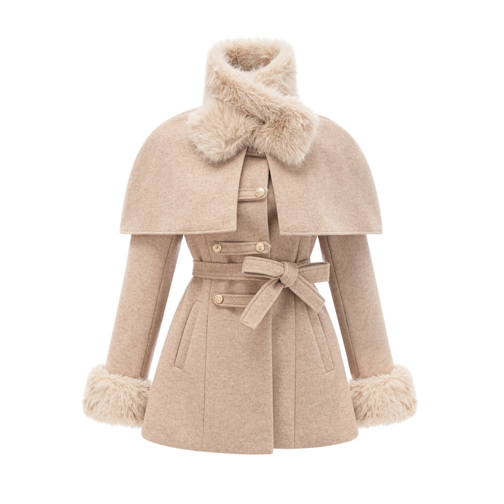 Rosella detachable-cape faux-fur coat