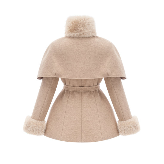 Rosella detachable-cape faux-fur coat