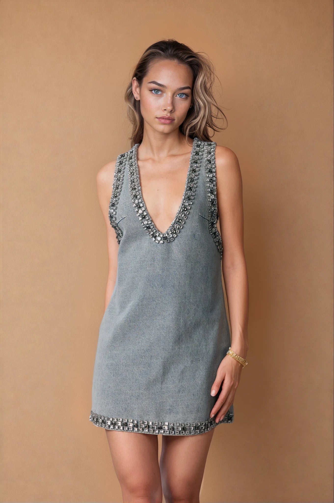 Shirley Crystal Embellished Denim Mini Dress