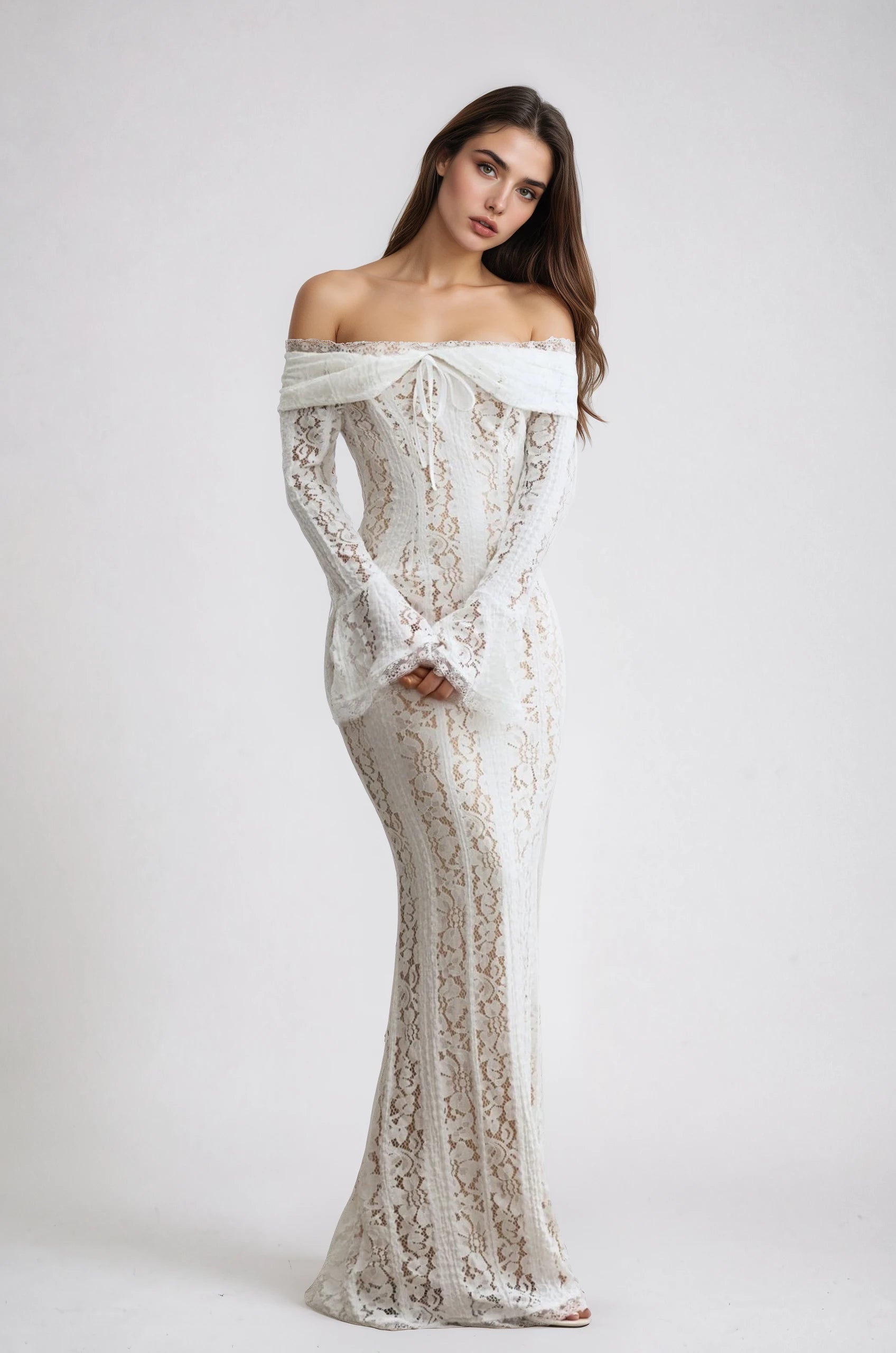 Lace Haven Off-Shoulder Maxi Dress