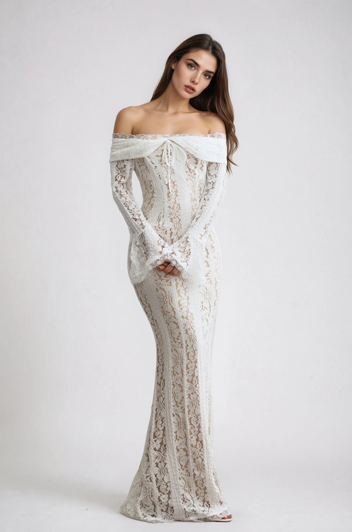 Lace Haven Off-Shoulder Maxi Dress