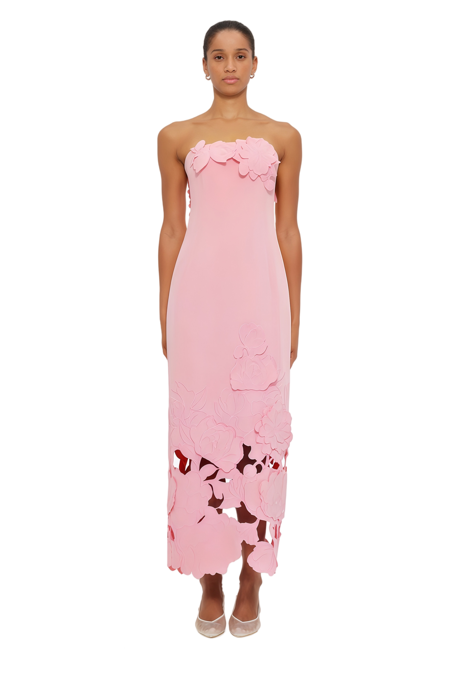 Inga Pink Strapless Floral Embroidered Maxi Dress